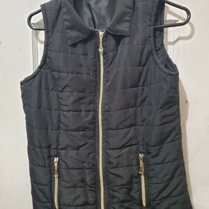 Black Quilted Vest with Gold Zipper